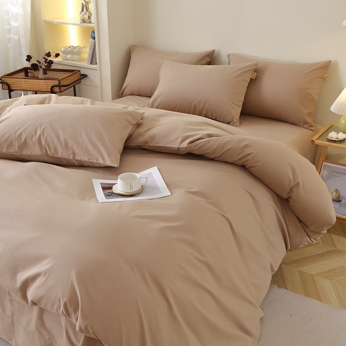 91家纺网 家纺一手货源 找家纺 晶缦家纺 2024新款全棉13376纯色喷气全棉磨毛四件套 暖芸馨-鹿角棕