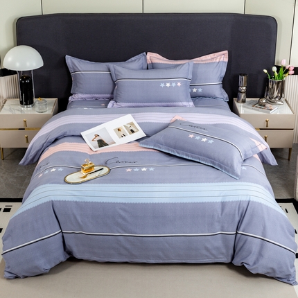 威布斯 2025新款加厚纯棉全棉磨毛三件套四件套 波尔兰卡-灰