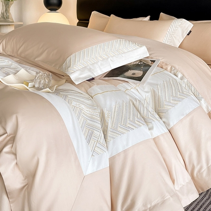 91家纺网 家纺一手货源 找家纺 （总） 【A类母婴级】100支长绒棉四件套全棉纯棉重工高端刺绣拼接被套简约床单床笠款床上用品