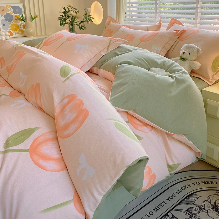 91家纺网 家纺一手货源 找家纺 威布斯 2025新款加厚纯棉全棉磨毛三件套四件套 悠悠小园-桔