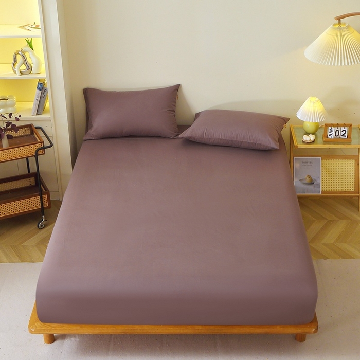 91家纺网 家纺一手货源 找家纺 晶缦家纺 2024新款全棉13376纯色喷气全棉磨毛单品床笠 暖芸馨-深松棕