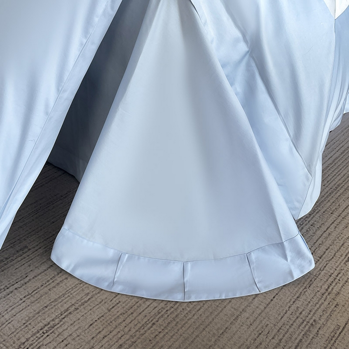 91家纺网 家纺一手货源 找家纺  【A类母婴级】100支长绒棉四件套全棉纯棉重工高端刺绣拼接被套简约床单床笠款床上用品 澜梦-沁水蓝