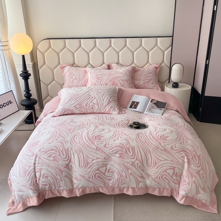 91家纺网 家纺一手货源 找家纺 库里梦家纺 2024新款剪花兔毛四件套 安藤丽娜-豆沙