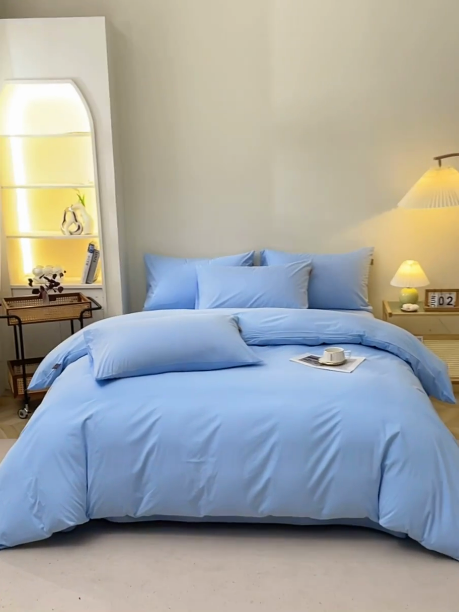 91家纺网 家纺一手货源 找家纺 晶缦家纺 2024新款全棉13376纯色喷气全棉磨毛四件套 暖芸馨-淡天兰