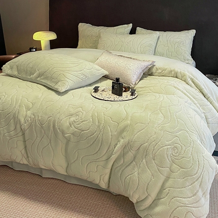 91家纺网 家纺一手货源 找家纺 （总）金牛座家纺 2025新款高克重提花兔绒四件套-玫瑰之约