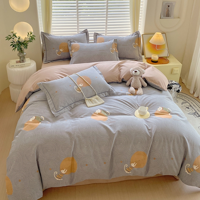 91家纺网 家纺一手货源 找家纺 威布斯 2025新款加厚纯棉全棉磨毛三件套四件套  喵呜-灰