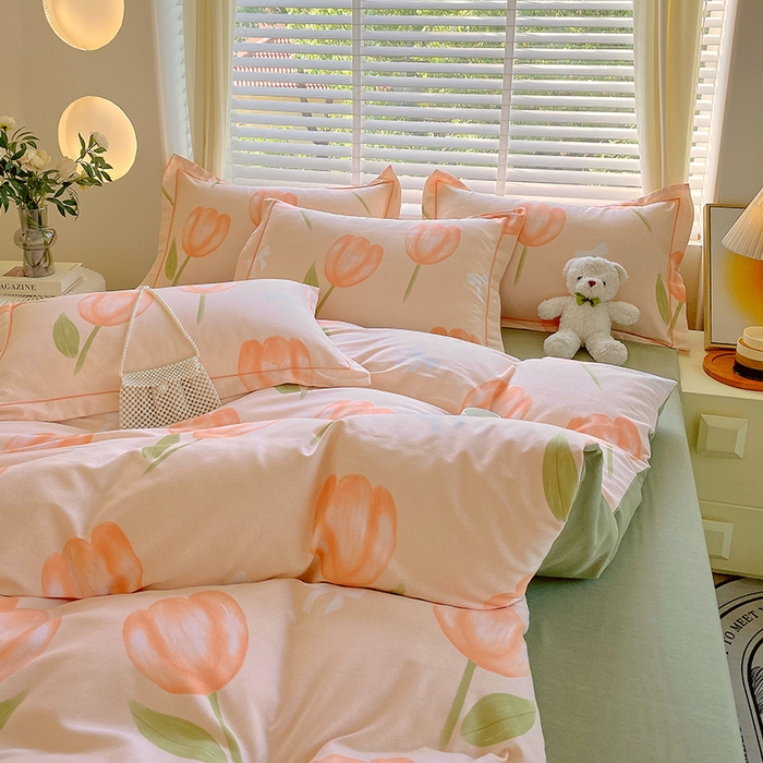 91家纺网 家纺一手货源 找家纺 威布斯 2025新款加厚纯棉全棉磨毛三件套四件套 悠悠小园-桔