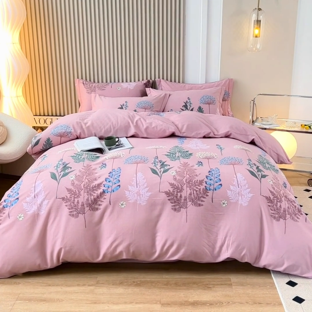 91家纺网 家纺一手货源 找家纺 威布斯 2025新款加厚纯棉全棉磨毛三件套四件套 丛林秘影-紫