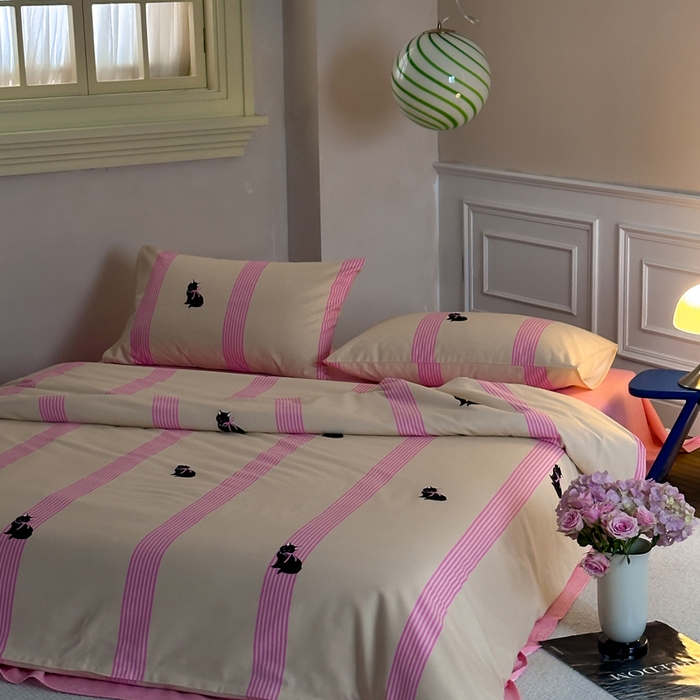 91家纺网 家纺一手货源 找家纺 怡家居 2024新款全棉磨毛印花四件套 桃气