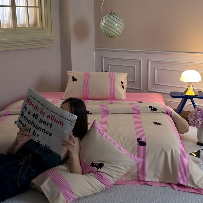 91家纺网 家纺一手货源 找家纺 怡家居 2024新款全棉磨毛印花四件套 桃气