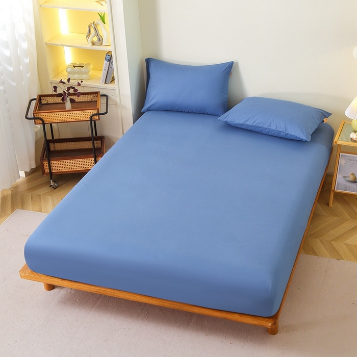 91家纺网 家纺一手货源 找家纺 晶缦家纺 2024新款全棉13376纯色喷气全棉磨毛单品床笠 暖芸馨-靛青蓝