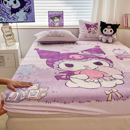 孩子王 2024新款三丽鸥卡通床笠单件床罩冬季加厚牛奶绒床垫保护罩全包床单套 美妆库洛米
