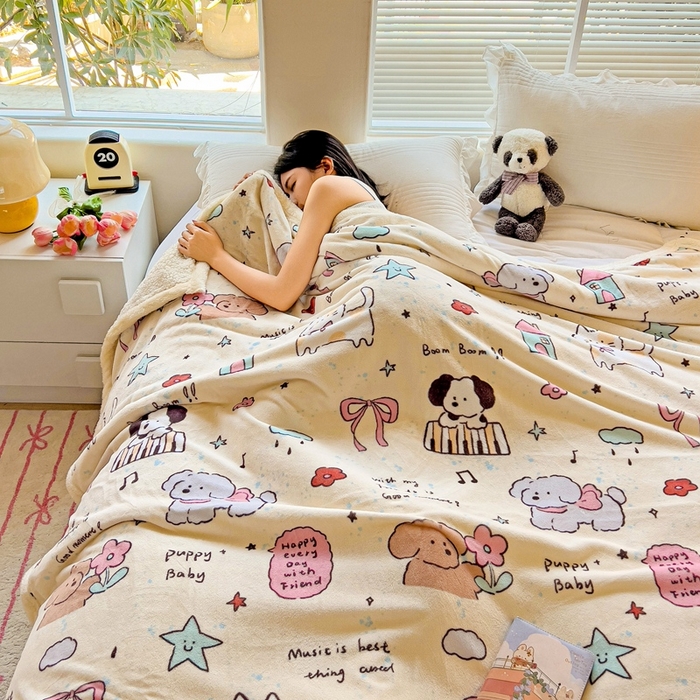 91家纺网 家纺一手货源 找家纺 鑫喜莱家纺 2024新款牛奶绒羊羔绒盖毯毛毯毯子午睡毯 宠物日记