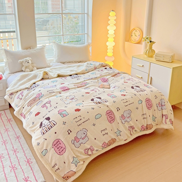 91家纺网 家纺一手货源 找家纺 鑫喜莱家纺 2024新款牛奶绒羊羔绒盖毯毛毯毯子午睡毯 宠物日记