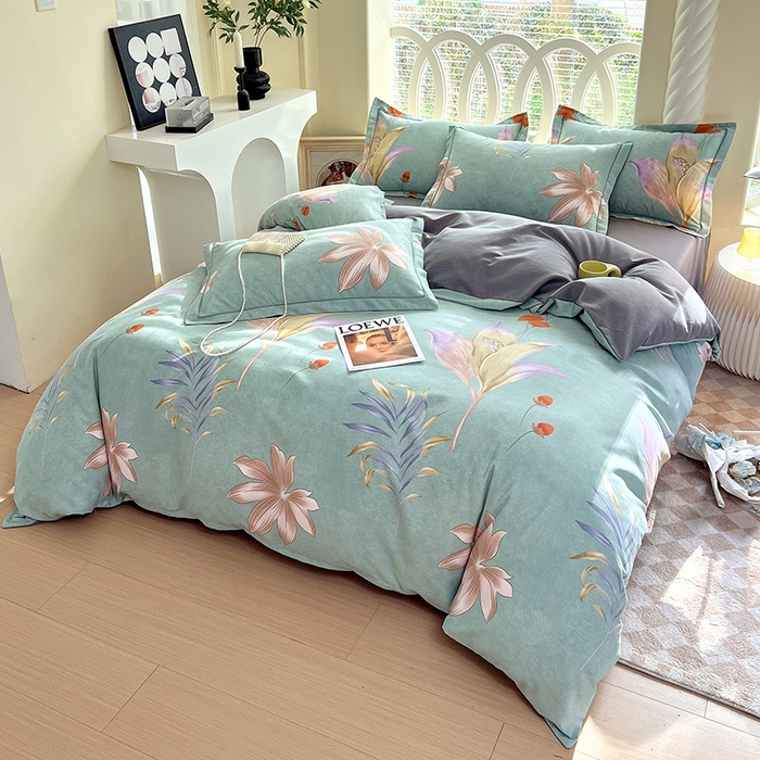 91家纺网 家纺一手货源 找家纺 威布斯 2025新款加厚纯棉全棉磨毛三件套四件套 绿野仙踪-绿灰