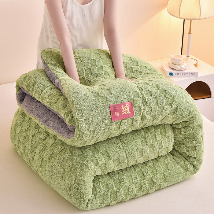 91家纺网 家纺一手货源 找家纺 2025全新塔芙绒冬被加厚牛奶绒羊羔绒被子被芯 暖绒绿