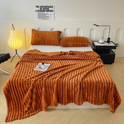 寐居家纺 2024新款泡泡兔毛绒午睡毯毛毯盖毯 暖阳橙