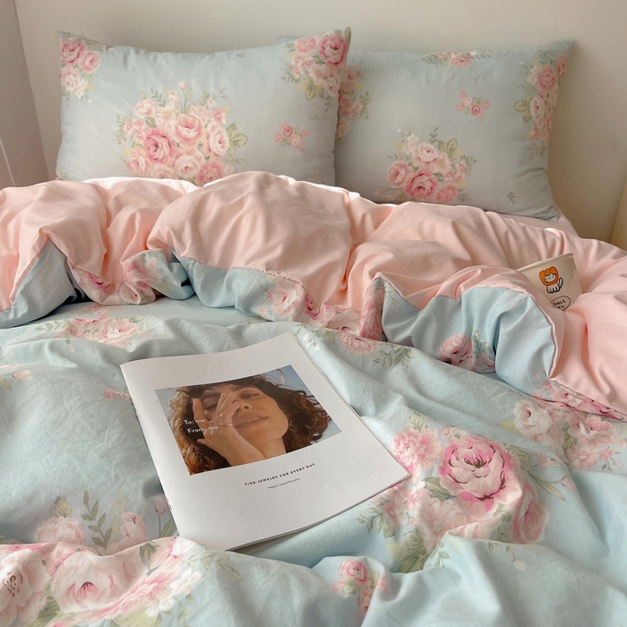 91家纺网 家纺一手货源 找家纺 2024新款学生季克超软印花水洗棉四件套 粉粉蔷薇