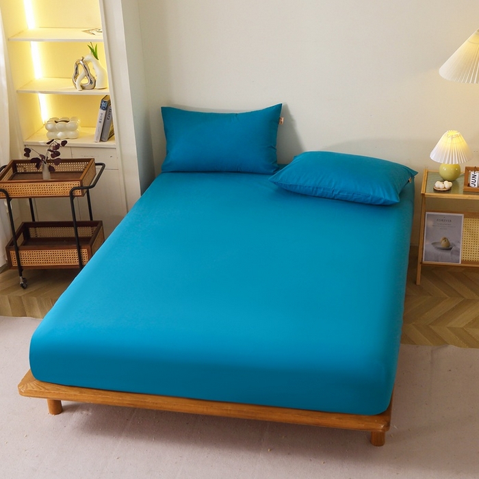 91家纺网 家纺一手货源 找家纺 晶缦家纺 2024新款全棉13376纯色喷气全棉磨毛单品床笠 暖芸馨-云山蓝