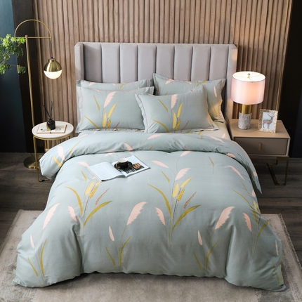 威布斯 2025新款加厚纯棉全棉磨毛三件套四件套 叶脉私语-灰