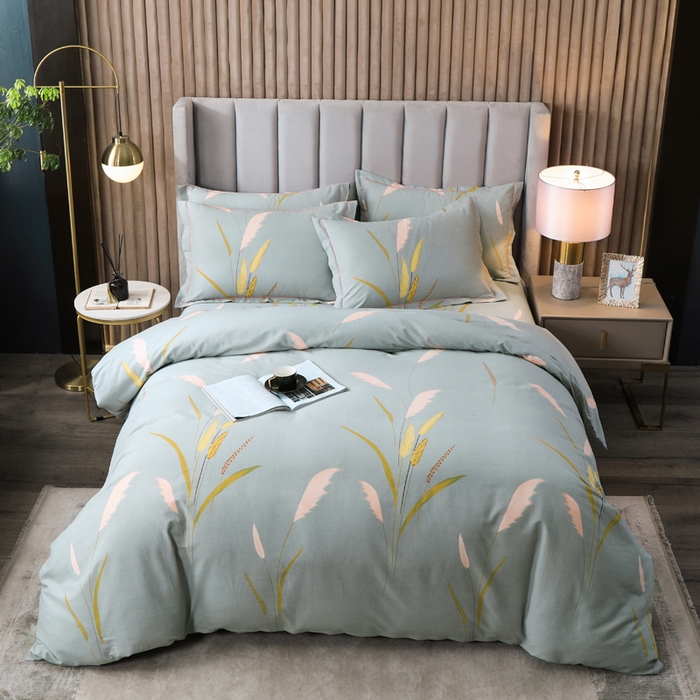 91家纺网 家纺一手货源 找家纺 威布斯 2025新款加厚纯棉全棉磨毛三件套四件套 叶脉私语-灰