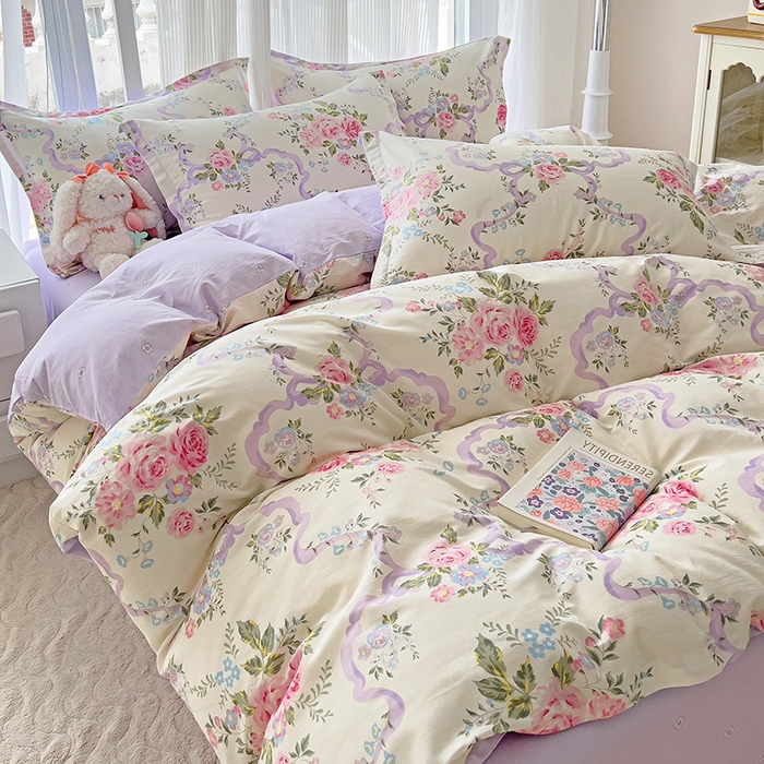 91家纺网 家纺一手货源 找家纺 暖芯优选 204新款直播爆款全棉-ins印花系列四件套纯棉三件套床单床笠 清欢