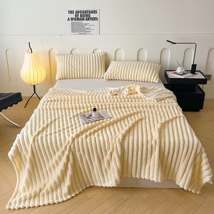 寐居家纺 2024新款泡泡兔毛绒午睡毯毛毯盖毯 奶油黄