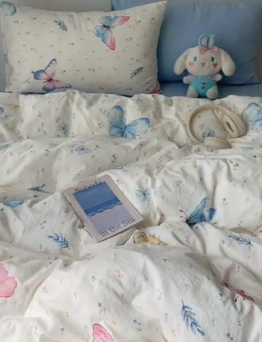 91家纺网 家纺一手货源 找家纺 2024新款学生季克超软印花水洗棉四件套 琉璃蝴