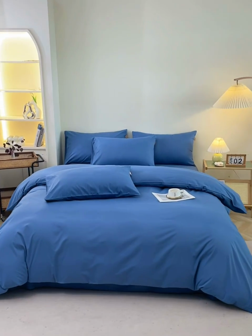 91家纺网 家纺一手货源 找家纺 晶缦家纺 2024新款全棉13376纯色喷气全棉磨毛四件套 暖芸馨-靛青蓝