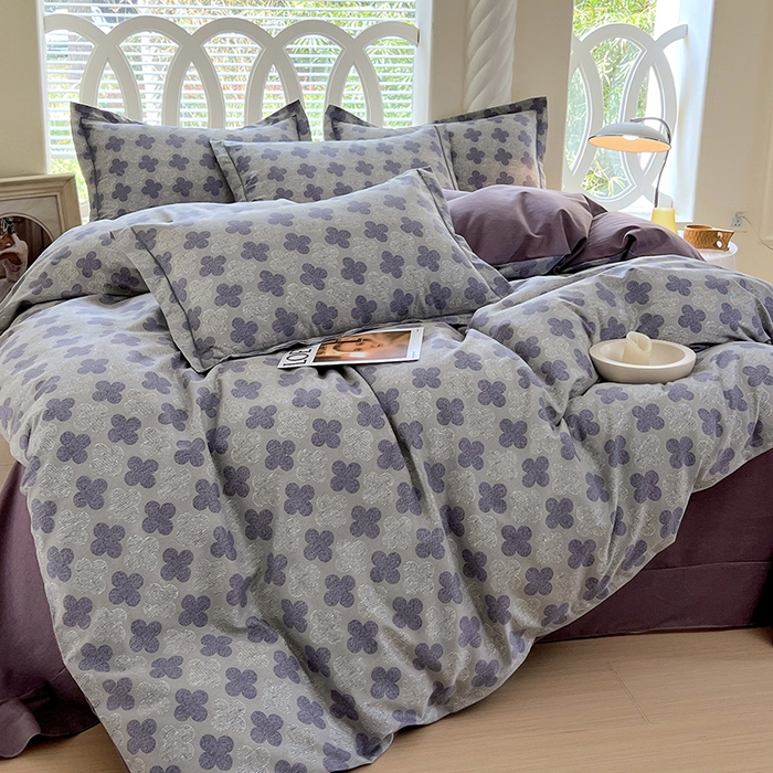 91家纺网 家纺一手货源 找家纺 威布斯 2025新款加厚纯棉全棉磨毛三件套四件套 四叶草