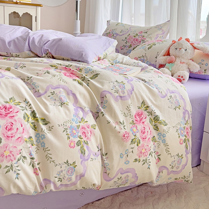 91家纺网 家纺一手货源 找家纺 暖芯优选 204新款直播爆款全棉-ins印花系列四件套纯棉三件套床单床笠 清欢