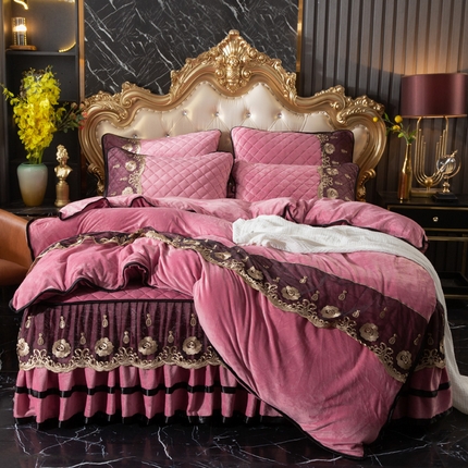 91家纺网 家纺一手货源 找家纺 （总）2024加厚夹棉水晶绒床裙四件套绗缝蕾丝花边牛奶绒法莱绒宝宝绒