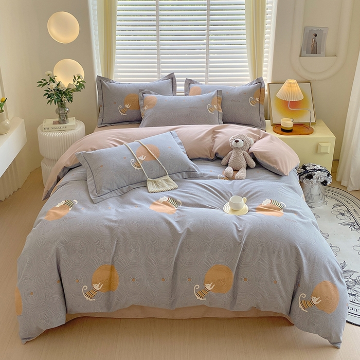 91家纺网 家纺一手货源 找家纺 威布斯 2025新款加厚纯棉全棉磨毛三件套四件套  喵呜-灰