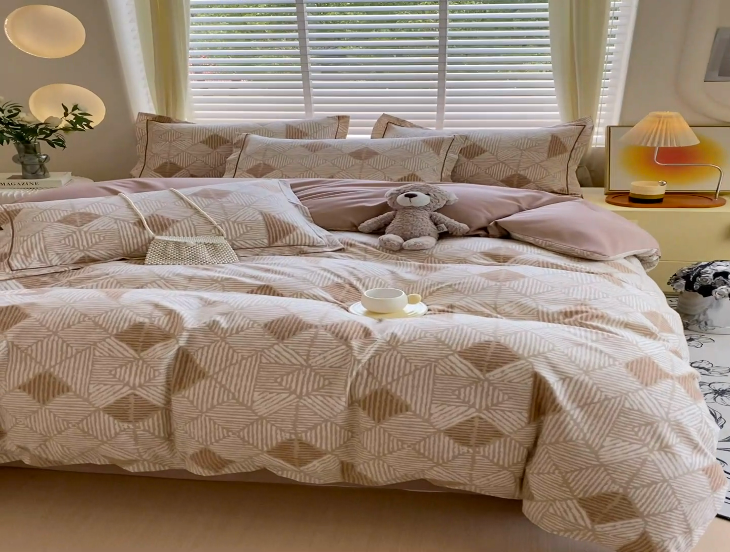 91家纺网 家纺一手货源 找家纺 威布斯 2025新款加厚纯棉全棉磨毛三件套四件套 街角咖啡-棕