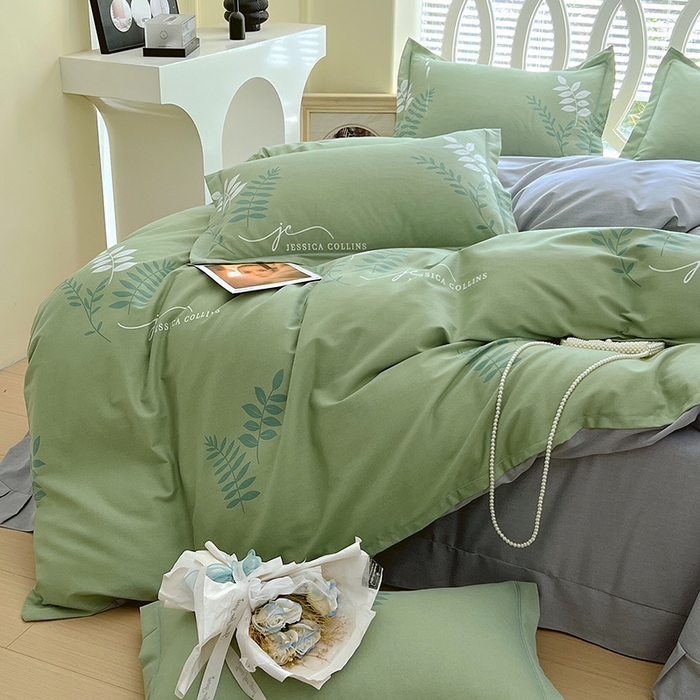 91家纺网 家纺一手货源 找家纺 威布斯 2025新款加厚纯棉全棉磨毛三件套四件套 香枫-绿