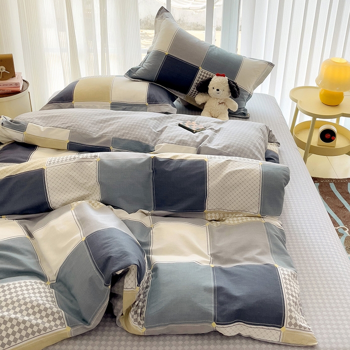 91家纺网 家纺一手货源 找家纺 暖芯优选 204新款直播爆款全棉-ins印花系列四件套纯棉三件套床单床笠 小方阵