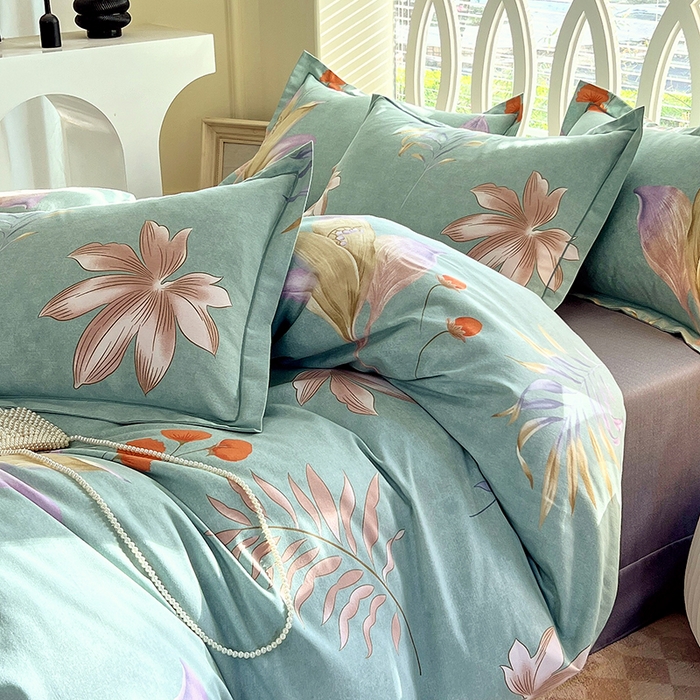 91家纺网 家纺一手货源 找家纺 威布斯 2025新款加厚纯棉全棉磨毛三件套四件套 绿野仙踪-绿灰