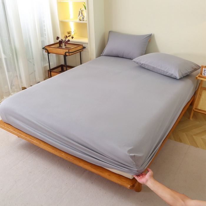 91家纺网 家纺一手货源 找家纺 晶缦家纺 2024新款全棉13376纯色喷气全棉磨毛单品床笠 暖芸馨-浅青灰