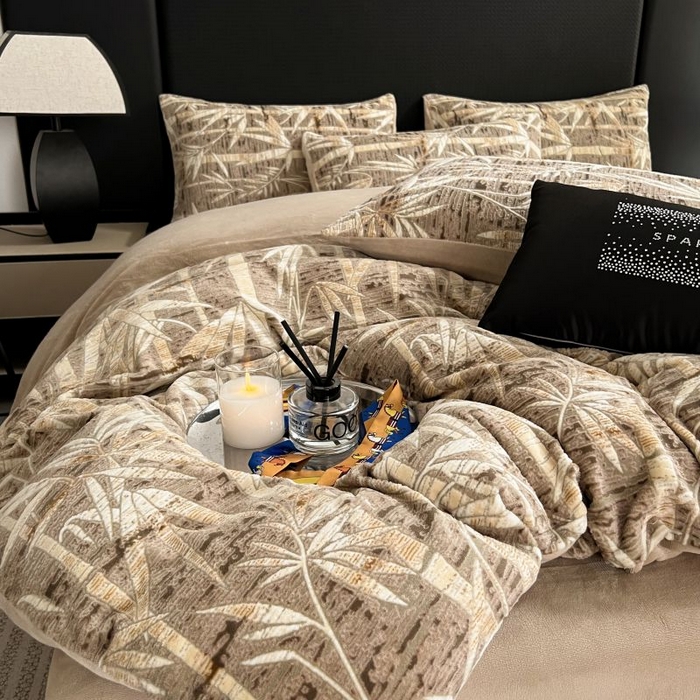 91家纺网 家纺一手货源 找家纺 HL原创 2024新款轻奢风雕花牛奶绒四件套 国风竹叶