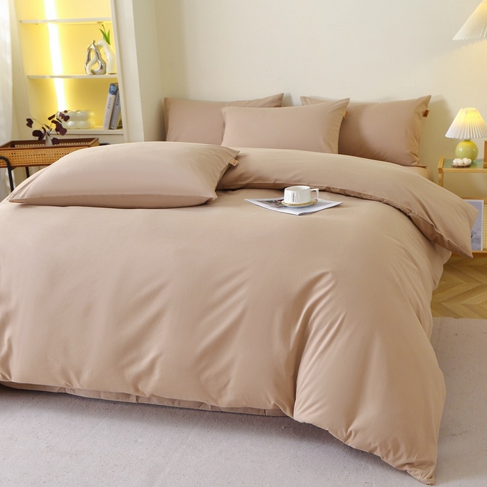 91家纺网 家纺一手货源 找家纺 晶缦家纺 2024新款全棉13376纯色喷气全棉磨毛四件套 暖芸馨-鹿角棕