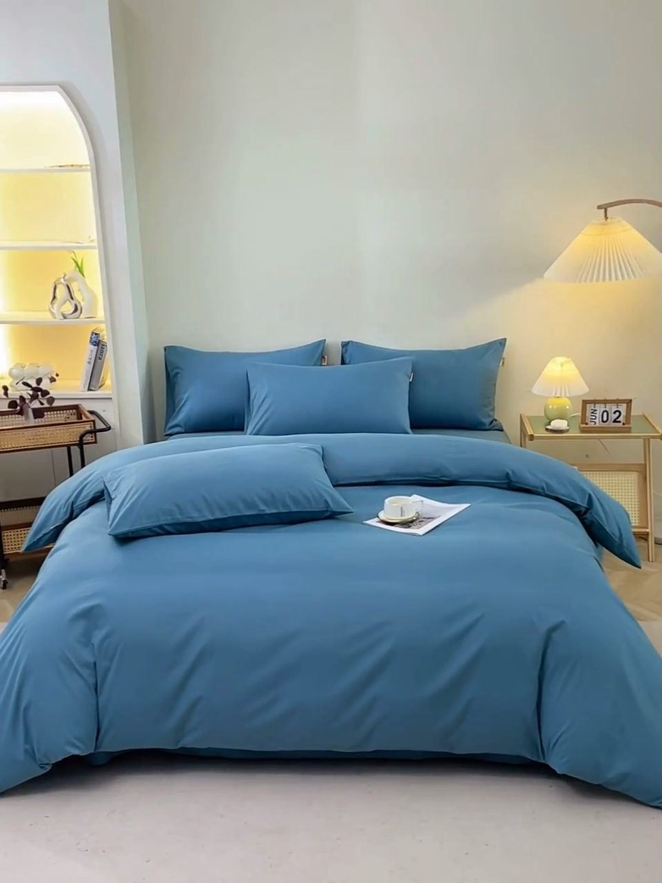 91家纺网 家纺一手货源 找家纺 晶缦家纺 2024新款全棉13376纯色喷气全棉磨毛四件套 暖芸馨-蝶翅蓝