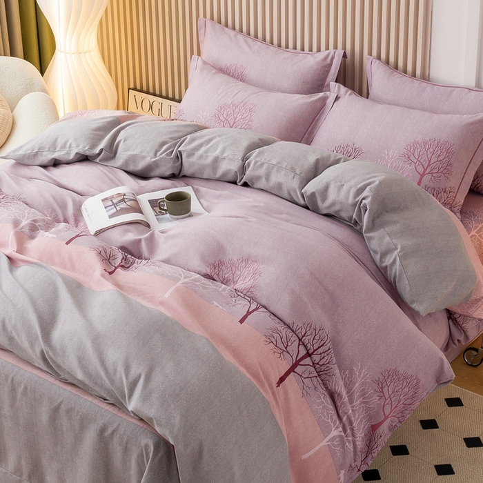 91家纺网 家纺一手货源 找家纺 威布斯 2025新款加厚纯棉全棉磨毛三件套四件套 丛林秘影-紫