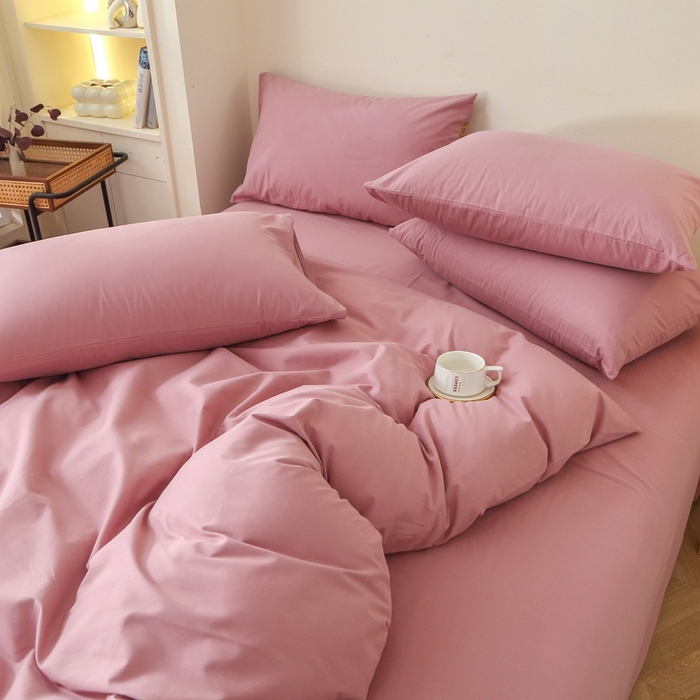 91家纺网 家纺一手货源 找家纺 晶缦家纺 2024新款全棉13376纯色喷气全棉磨毛四件套 暖芸馨-山黎豆红