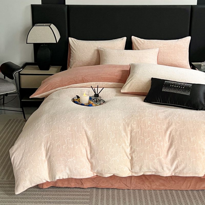 91家纺网 家纺一手货源 找家纺 HL原创 2024新款轻奢风雕花牛奶绒四件套 简欧-橘