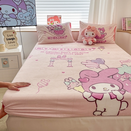 孩子王 2024新款三丽鸥卡通床笠单件床罩冬季加厚牛奶绒床垫保护罩全包床单套 甜甜美乐蒂