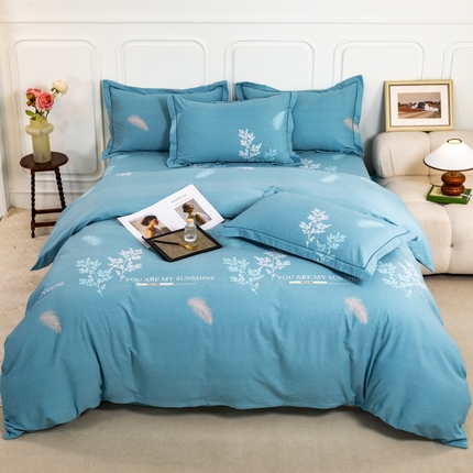 威布斯 2025新款加厚纯棉全棉磨毛三件套四件套 班芙春天-兰