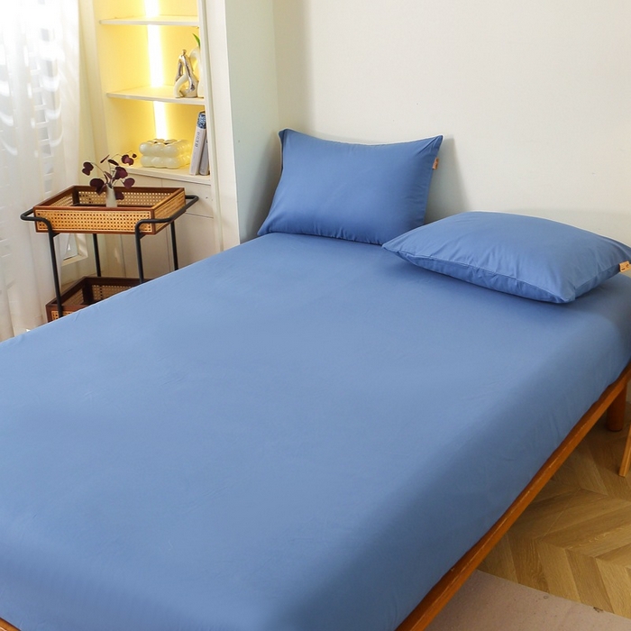 91家纺网 家纺一手货源 找家纺 晶缦家纺 2024新款全棉13376纯色喷气全棉磨毛单品床笠 暖芸馨-靛青蓝