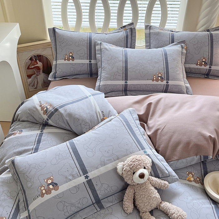 91家纺网 家纺一手货源 找家纺 威布斯 2025新款加厚纯棉全棉磨毛三件套四件套 绅士熊-灰