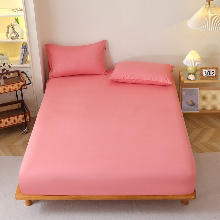 91家纺网 家纺一手货源 找家纺 晶缦家纺 2024新款全棉13376纯色喷气全棉磨毛单品床笠 暖芸馨-蕊红玉