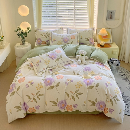 91家纺网 家纺一手货源 找家纺 威布斯 2025新款加厚纯棉全棉磨毛三件套四件套 秋天童话-黄